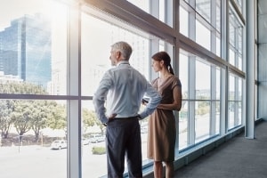 Man and woman talking