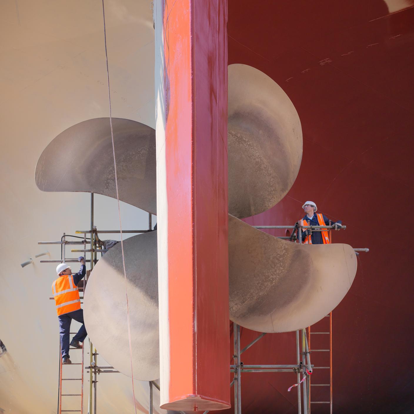 Engineers doing propeller inspection.