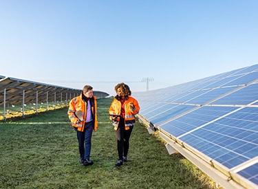 people walking solar panel