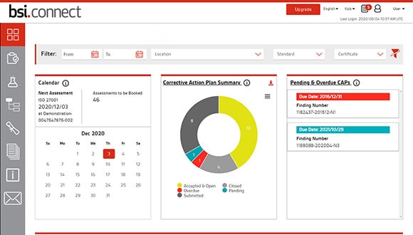 BSI Connect portal dashboard