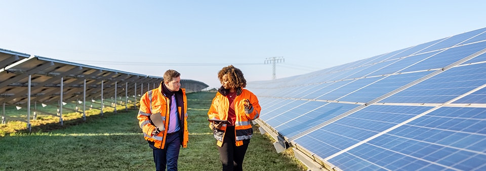 people walking solar panel