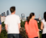 People looking at city skyline