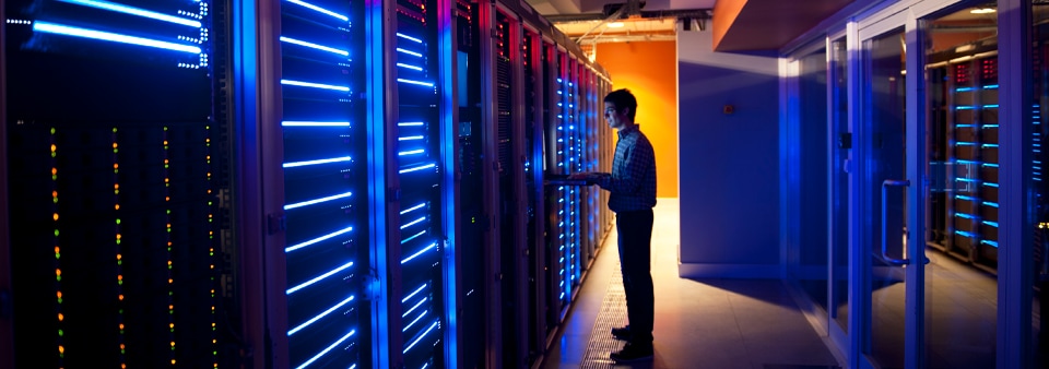 Man in a data centre