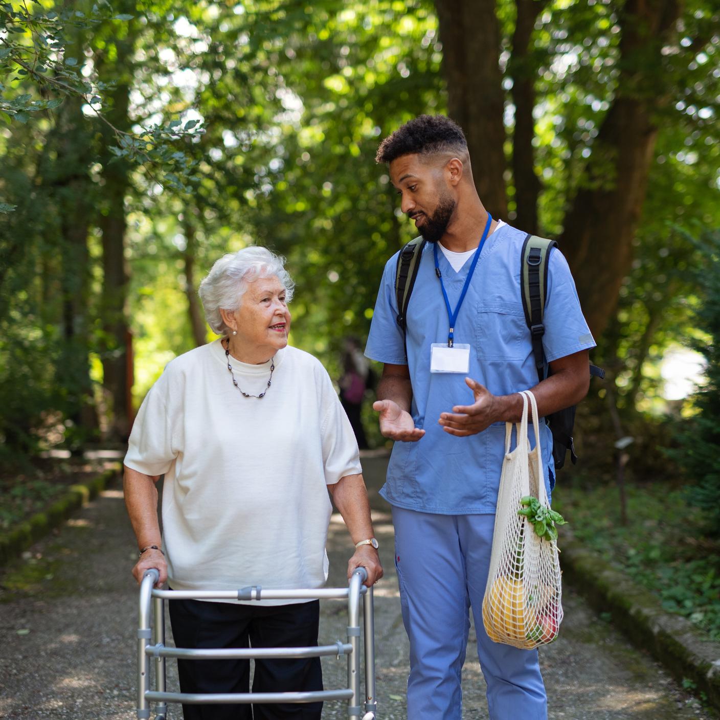 doctor and patient on walker