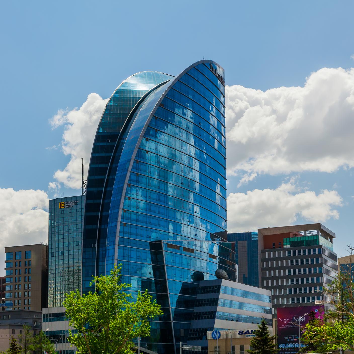 Business center with modern buildings on a background of clear sky