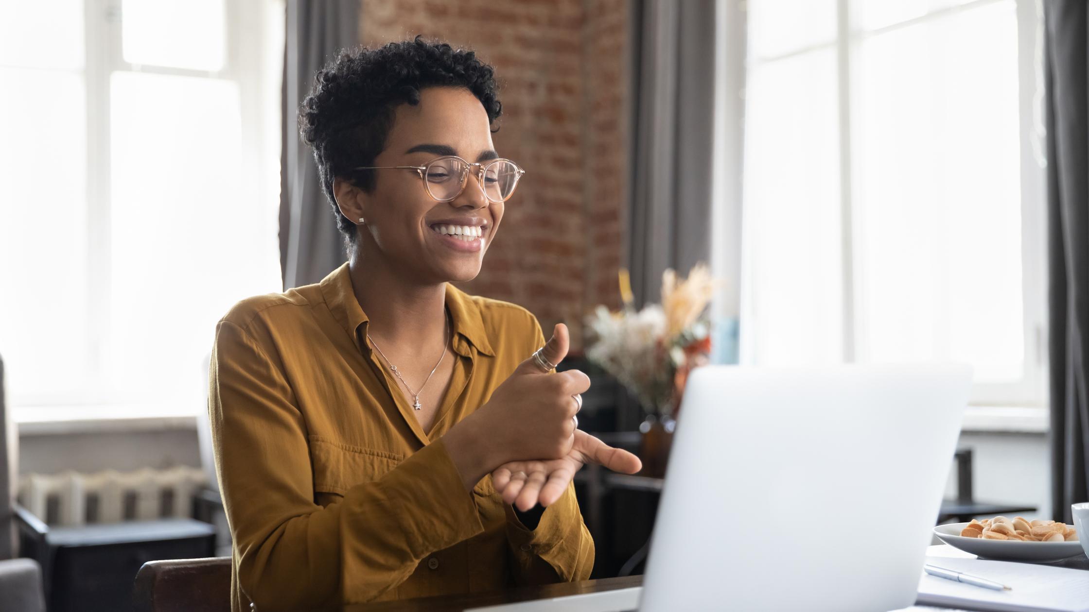 A woman laughing